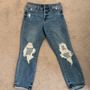 Judy Blue boyfriend fit Distressed Blue Jeans